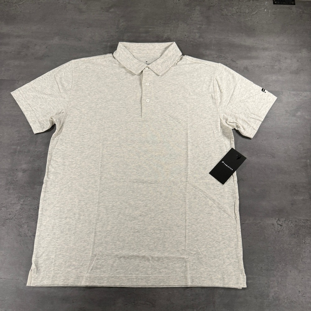 Fabletics Polo Shirt Mens Medium Grey Short Sleeve Cotton Modal Spandex NEW $70